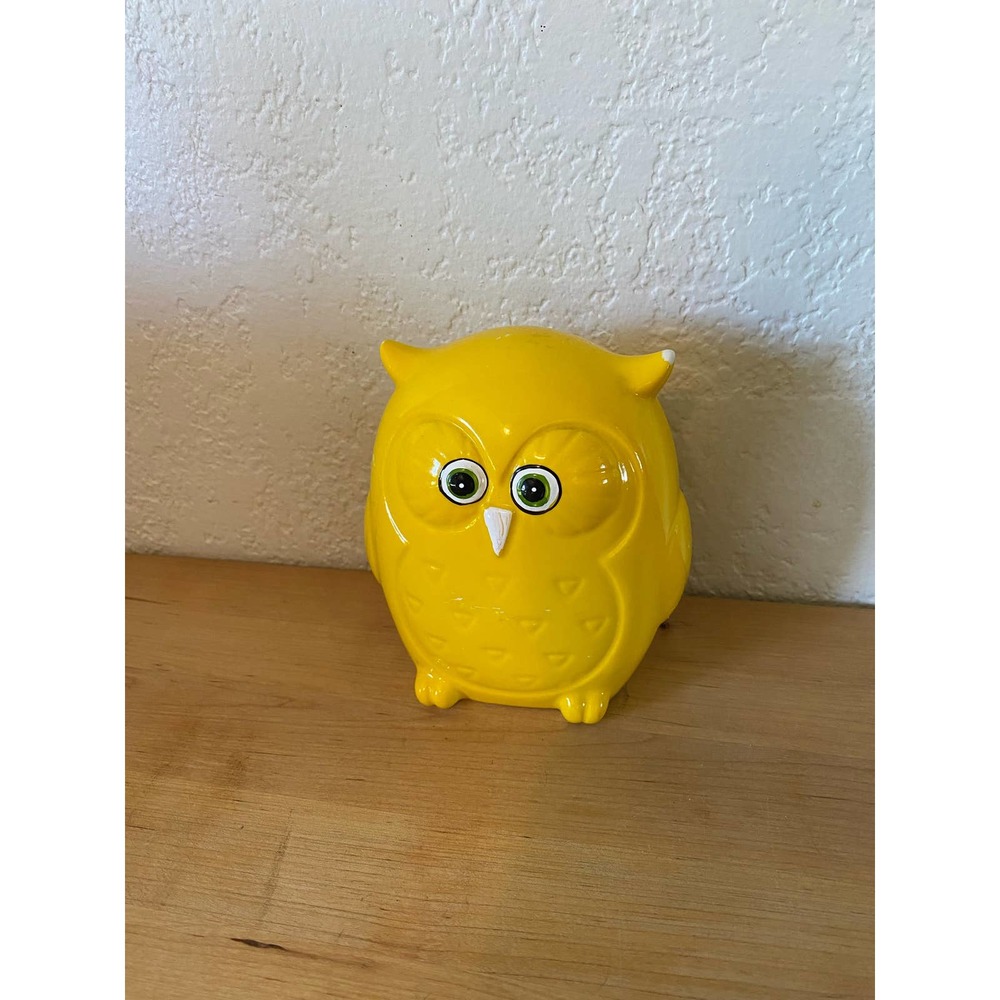 Vintage Handpainted Yellow Owl Coin Bank